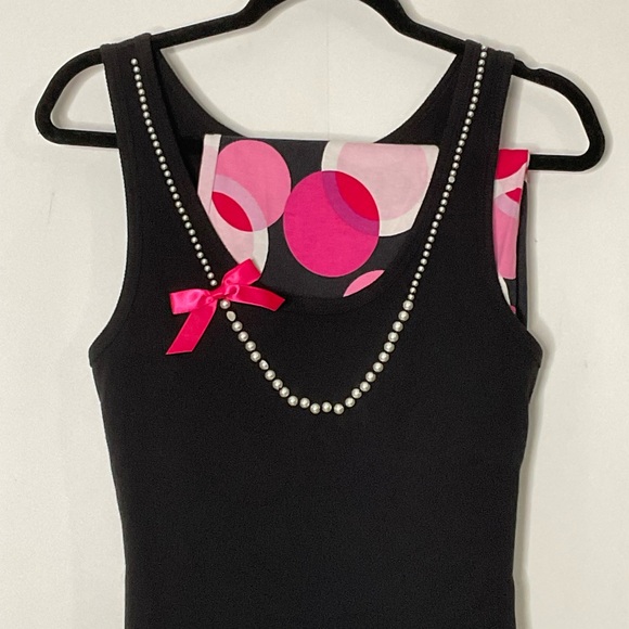 Victoria’s Secret PJ Set; Black Ribbed Tank Faux Pearls/Bow; Pink Circle Pants M - Picture 5 of 16